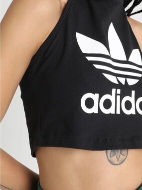 adidas | Black Classic Logo Cropped Halter Top 90s